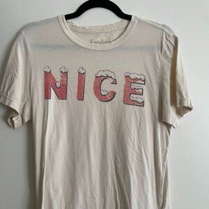 imogene + willie Cream Short Sleeve Tee with Red 'NICE' Snow-Top Graphic